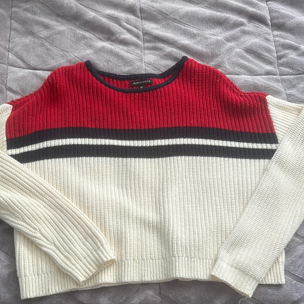 Colorblock Red, navy, and White Sweater
